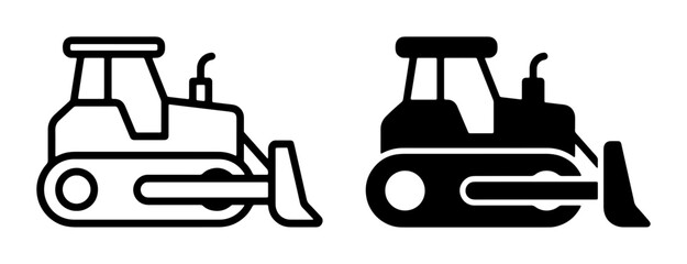 Bulldozer Icons Set, Construction Vehicle Vector Graphics, Heavy Machinery Symbols, Earthmover Machine Illustrations © Nijam