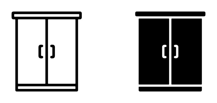 Wardrobe Icon Set, Closet Silhouette, Furniture Symbol, Storage Cabinet Outline, Double Door Design, Modern Home Decor Vector