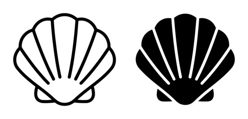 Scallop Shell Icons, Outline and Solid Fill Vector Graphics, Marine Life Symbols for Coastal Design © Rifat