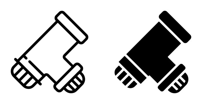 Plumbing Pipe Fitting Icons, Vector Set of Black and White Plumbing Connection Symbols for Construction and Repair Projects