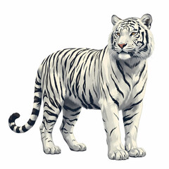 Fototapeta premium High-resolution digital illustration of a majestic white tiger standing proudly, isolated on a clean white background