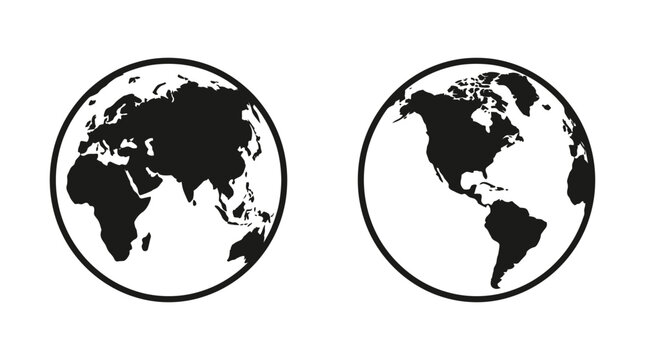 World Globe Silhouettes On White Background Two Circular Representations