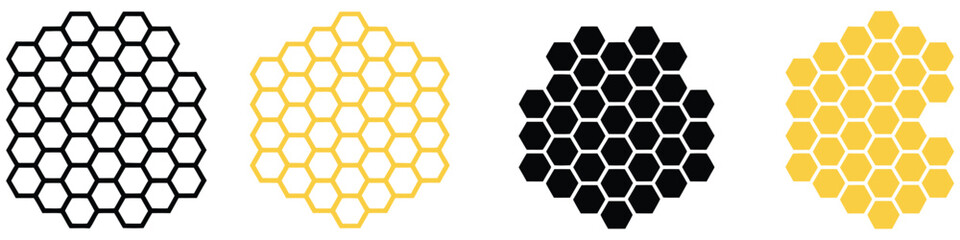 Bee honeycomb elements featuring hexagonal patterns and honey motifs for natural products, beekeeping, packaging, and branding, vector, design ©                     