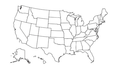 Fototapeta premium United States of America map. USA Map With Divided States. Outline US map vector illustration.