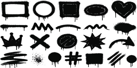 Street art graffiti elements set with spray paint drips and icons graffiti elements splatter isolated vandalism collection abstract scribble backdrop creative streetart © KHADIZA