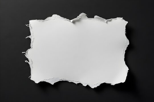 A torn piece of white paper with ragged edges centered on a dark black background