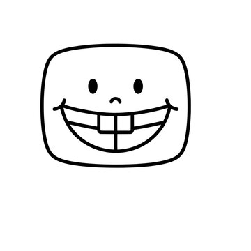 Cartoon face with big smile and missing teeth