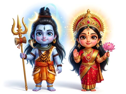 Cute Shiva and Parvati Cartoon
