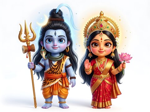 Cute Shiva and Parvati Cartoon