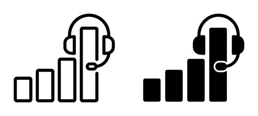 Obraz premium Audio Signal Strength Icons, Sound Wave Bars with Headphones, Microphone headset, Communication, Technology, Vector Graphics