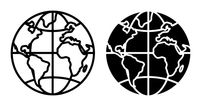 Global Earth Icons, World Globe Vector Graphics, Planet Earth Illustrations, International Navigation Symbols, Continents Map Art