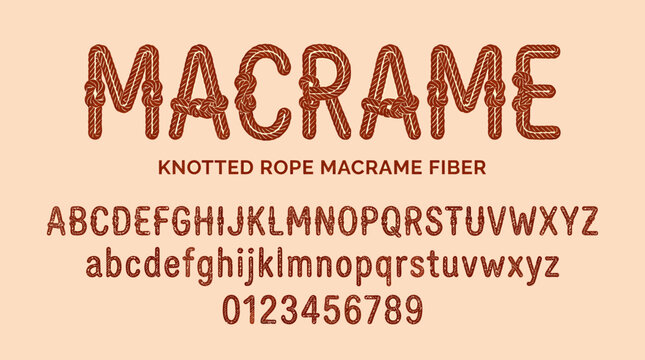 Macrame Rope Knotted Alphabet Font and Numbers Typography Design