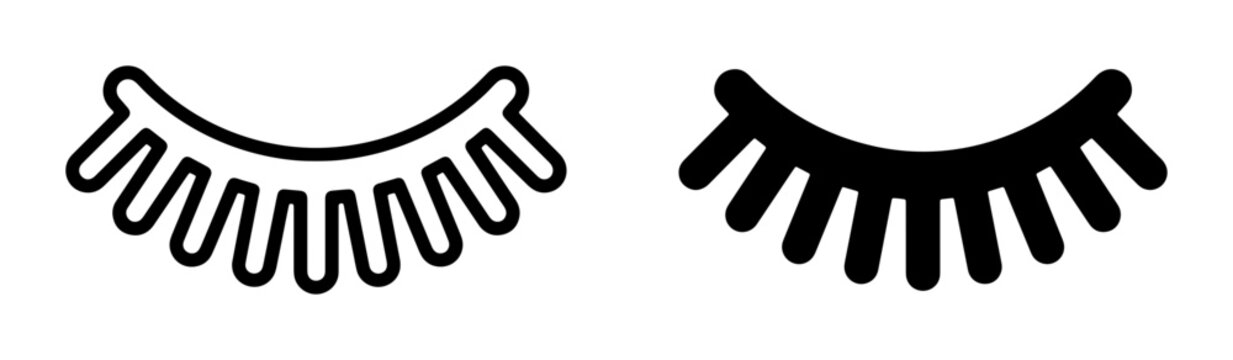 Closed Eyelash Icons, Black and White Vector Graphics for Beauty and Wellness Concepts