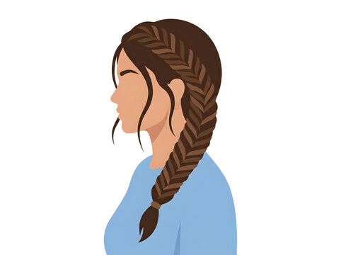 Profile illustration of a woman with a fishtail braid hairstyle