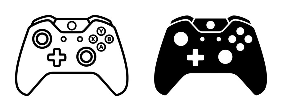 Video Game Controller Icons, Black and White Vector Graphics for Gaming and Technology Concepts