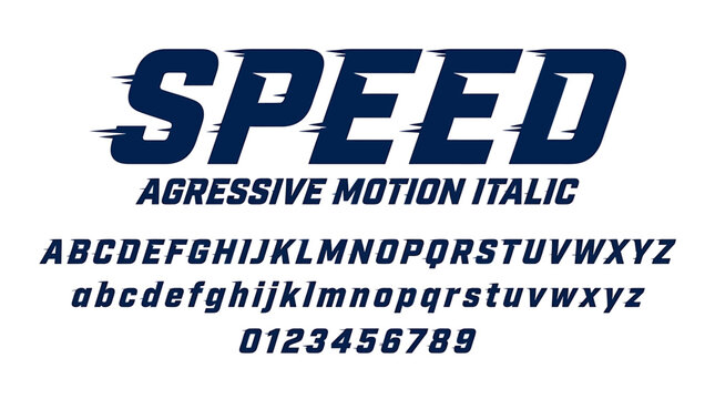 Speed Aggressive Motion Italic Font Alphabet and Numbers