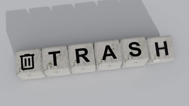 3D Realistic Trash Icon and Trash Text Block Animation