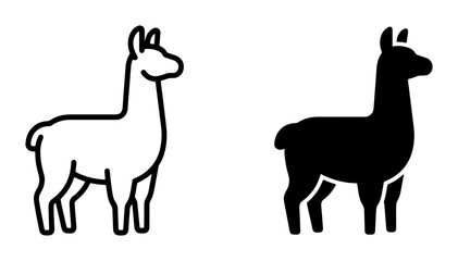 Llama Icons, Vector Silhouettes, Animal Graphics, Black and White Line Art, South American Camelid Symbols for Design Projects © parvin