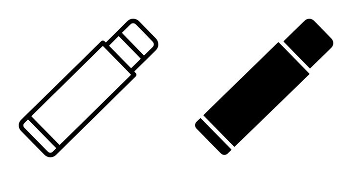Lip Balm Stick Icons, Two Styles: Outline and Solid Fill, Representing Skincare and Beauty Essentials for Health and Wellness Applications