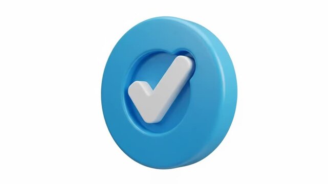 A 3d rendered blue circular button featuring a white check mark sign isolated