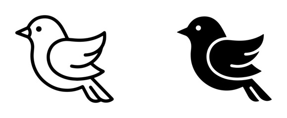 Minimalist Bird Icons, Outline and Silhouette Vector Art, Simple Avian Graphics for Nature and Wildlife Themes © tasfiya