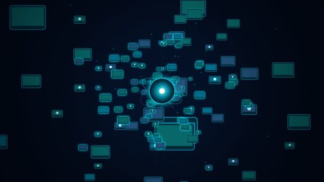 Digital data connection: abstract network with glowing central element