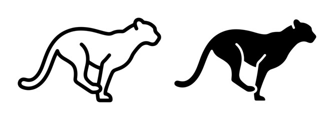 Running Cheetah Silhouette Vector, Outline Icon Set, Wild Cat Speed Motion Graphic, Black and White Animal Art © tasfiya