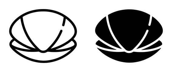 Two Seashell Icons, Outline and Solid Fill, Marine Life Symbols for Coastal and Ocean Themes © tasfiya