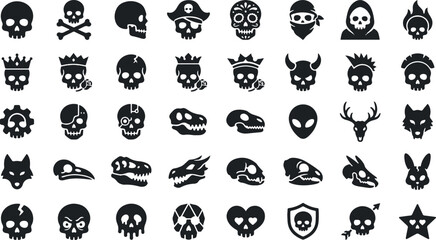 Fototapeta premium Halloween icons set collection spooky skulls ghosts creatures symbols for festive designs and decorations
