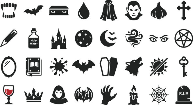 Halloween icons set collection spooky vector graphics for festive designs parties and digital art projects