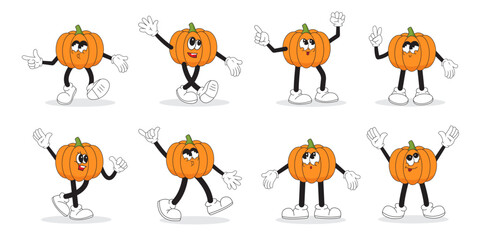 Naklejka premium Pumpkin Mascot Character Set with Cute Cartoon Poses Collection