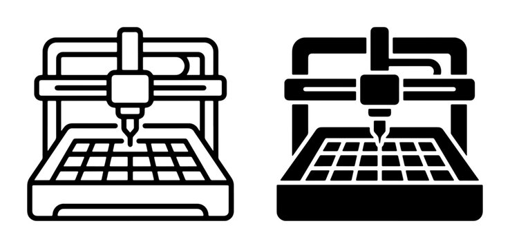CNC Machine Icons, Engraving Tool Vector Graphics, Precision Manufacturing Symbols, Industrial Automation Design Elements