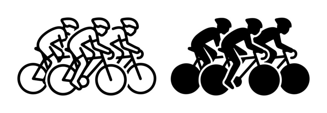 Cycling Race Icons, Peloton Cyclists Silhouette, Bicycle Sport Graphics, Team Sport Vector Art, Competitive Cycling Symbols
