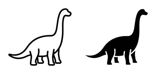Dinosaur Icons, Brontosaurus Vector Art, Prehistoric Creature Silhouettes for Kids and Education © Riadul
