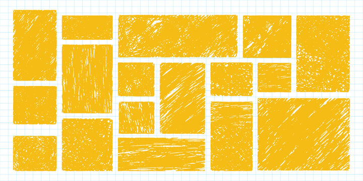 Hand drawn scribble texture rectangle collection with rough sketch fill shapes for highlight backgrounds and design elements