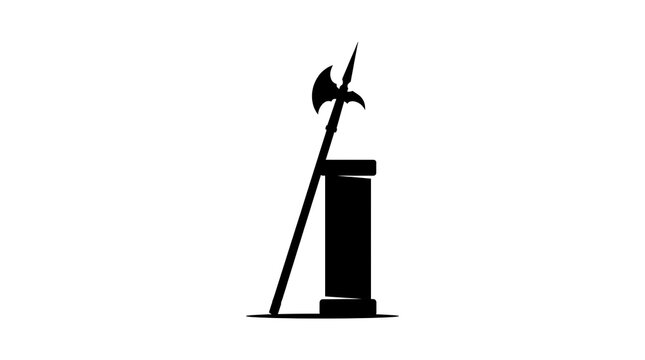 Medieval halberd leaning against a stone pillar silhouette