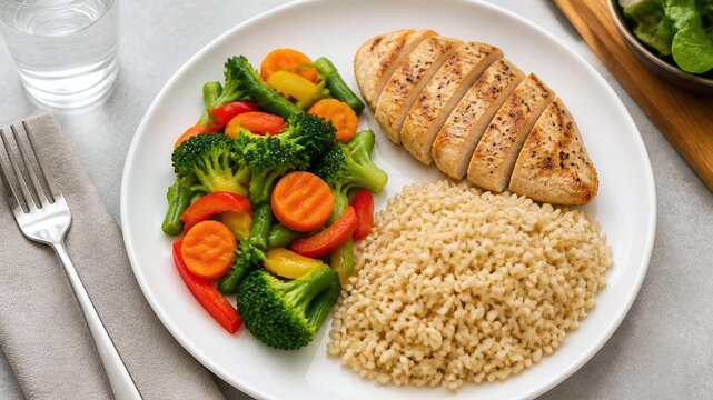 Healthy Chicken Breast Meal with Brown Rice and Vegetables