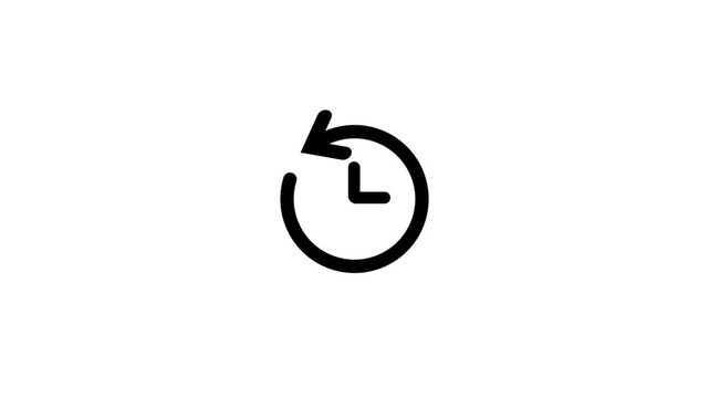Black circular clock icon with arrow indicating rewind on white background time history