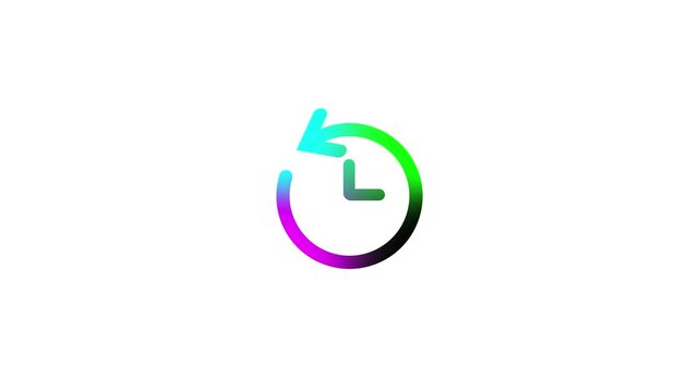 Circular clock icon with gradient arrow on white background Keywords: clock, time, icon, symbol, circular, arrow, gradient, timekeeping, history, rewind, fast forward, cycle, loop, modern, digital