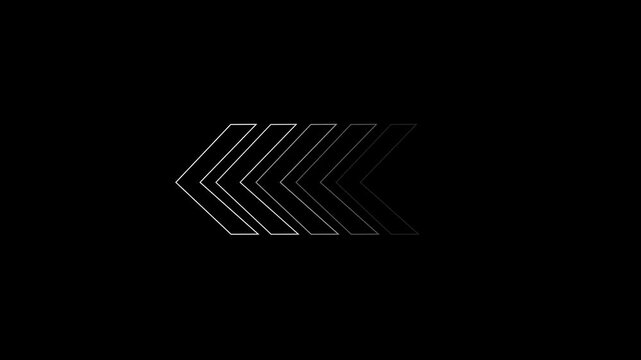 Gradient of white to gray chevron arrows pointing left on black background direction movement