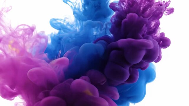Abstract background with swirling purple and blue ink clouds, isolated on white background