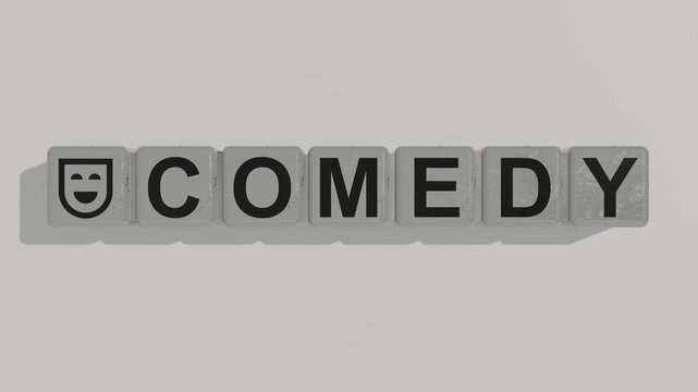 3D Realistic Comedy Icon and Comedy Text Block Animation