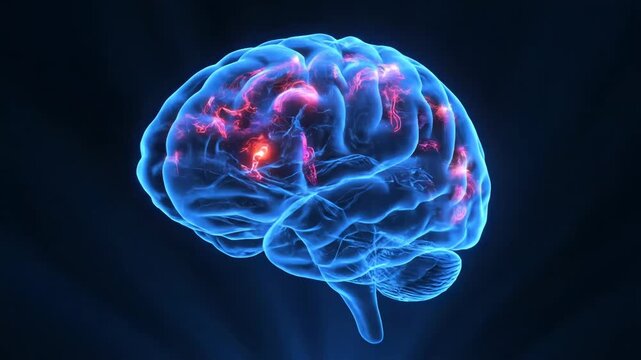 3d illustration of a glowing human brain with neural activity and electrical impulses isolated on a dark background