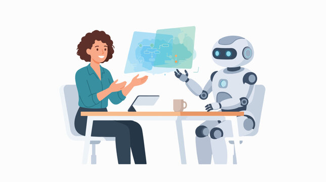 Human and AI robot shaking hands. Digital collaboration between man and machine.