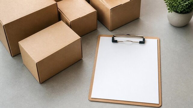 Cardboard boxes and clipboard for shipping or inventory