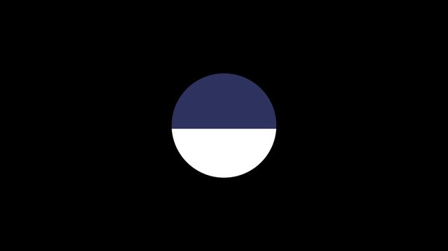 Abstract geometric circle divided into dark blue and white halves on a black background shape