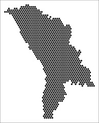 Obraz premium Moldova hexagon map. Plain black and white dotted shape template. Country tiny hexagon cells. Moldova flat honeycomb template. Vector Illustration.