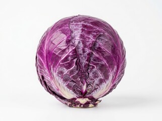 Fototapeta premium Fresh red cabbage head on white background healthy vegetable produce