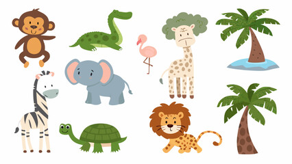 Safari animal collection a vector illustration featuring a monkey giraffe elephant and other wildlife african cartoon animals © PRODIP