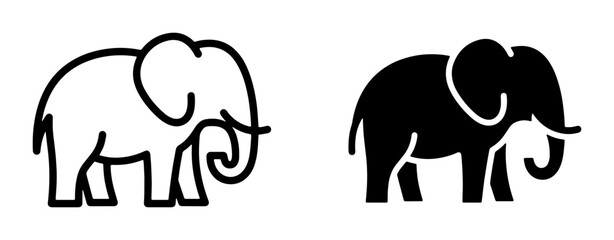 Naklejka premium Elephant Icons, Vector Graphics, Simple Line Art and Silhouette, Mammal Symbol for Wildlife and Nature
